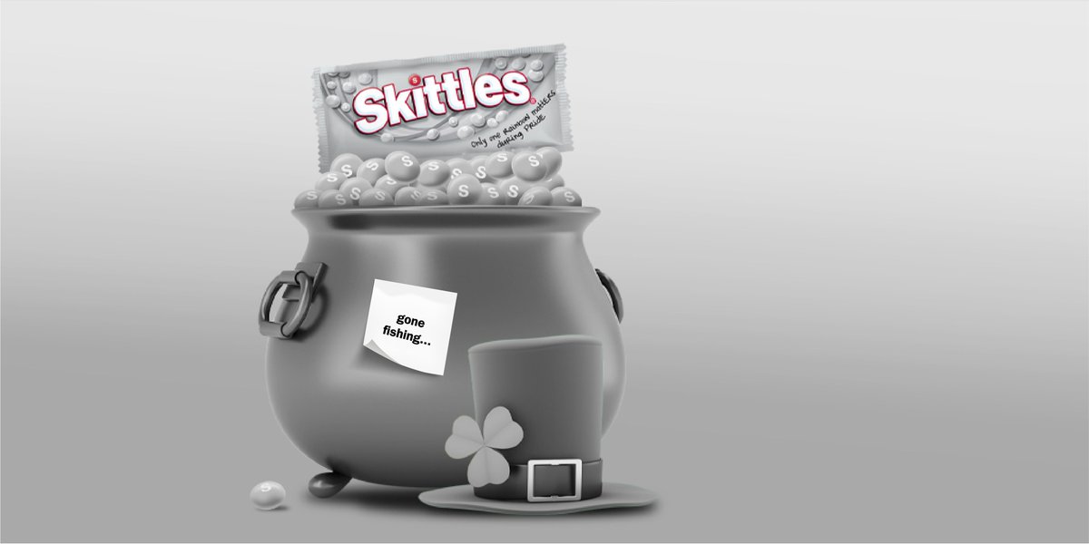 Skittles's tweet image. Want to know what makes a leprechaun happy? A much needed vacation! During Pride, only #OneRainbow matters. We have given up our rainbow to show support for the LGBTQ+ community. For every SKITTLES Pride Pack sold we will be donating $1 to GLAAD.