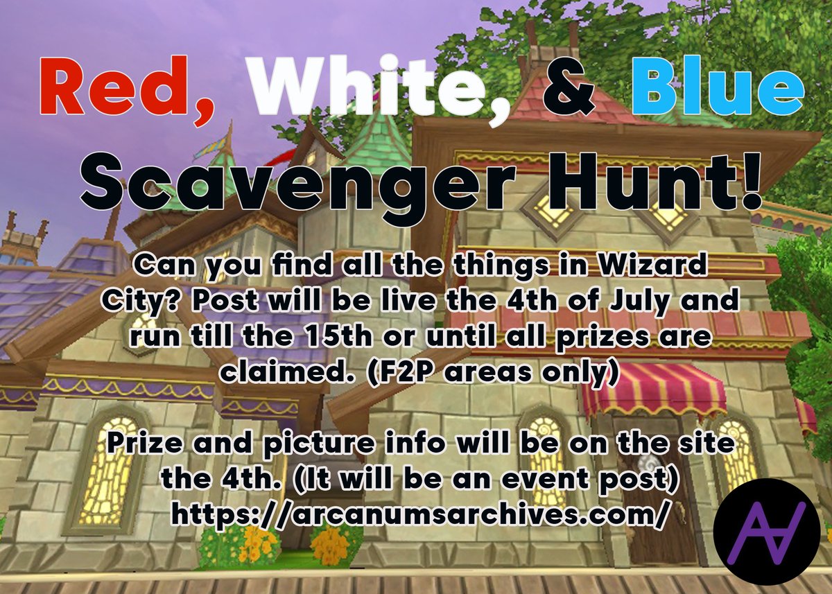 arcanumarchives's tweet image. Another @Wizard101 contest headed your way! Post will be live the 4th of July and run until prizes are out, or the 15th. First people to email in their correct entries will win the prizes! (See post when it goes live for more details)