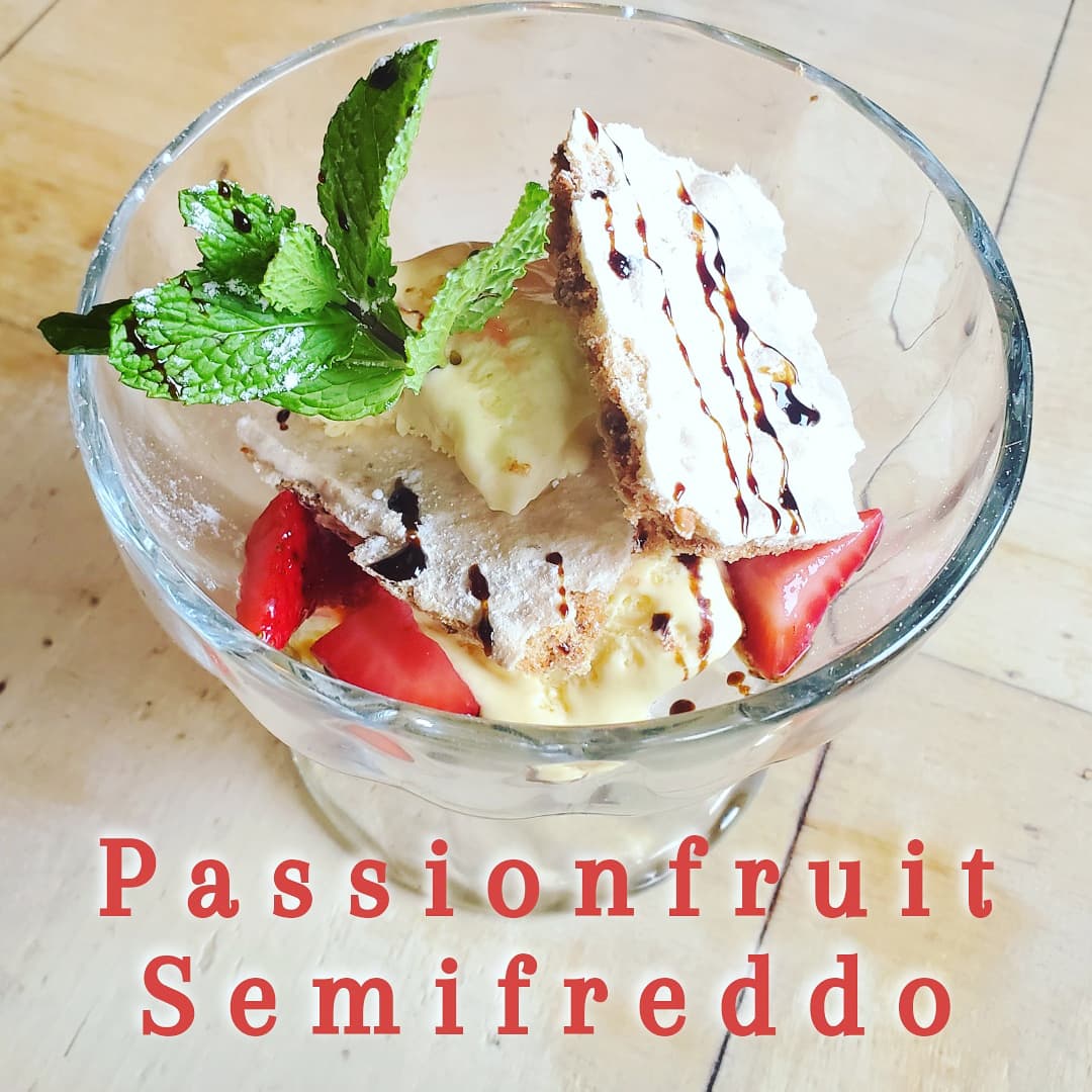 Life is so sweet 😄 with the Passionfruit Semifreddo! 

Served w/ crumbled almond meringue &amp; lemon sugared strawberries🍋🍓

*Not recommended for takeout*

Call to make your reservations now! 859-245-1789 

#kentuckyproud #supportlocalky #sharethelex #BellaNotte #bellanottelexky