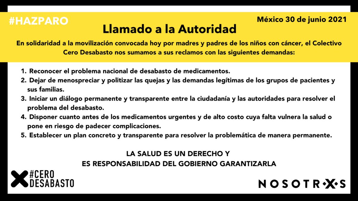 Nos sumamos a los reclamos de las madres y padres de niños con cáncer que continúan sin medicamentos oncológicos y como parte del colectivo de <a href="/cerodesabasto/">Cero Desabasto 💊</a> hacemos un llamado a la autoridad: