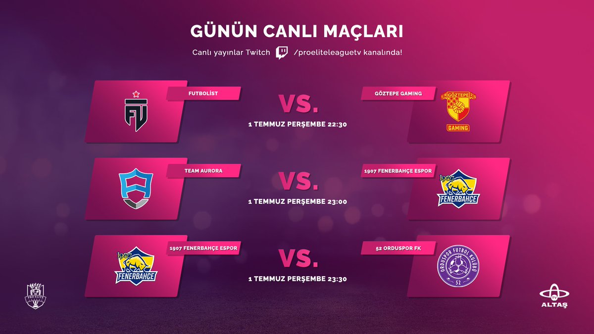 Şampiyonun belli olacağı, sezonun son maçları canlı yayınla Pro Elite League TV'de!

22:30 | Futbolist - Göztepe Gaming
23:00 | Team Aurora - 1907 Fenerbahçe Espor
23:30 | 1907 Fenerbahçe Espor - 52 Orduspor FK

<a href="/ordualtastv/">Ordu Altaş TV</a>
 
twitch.tv/proeliteleague…

#ElitlerinLigi