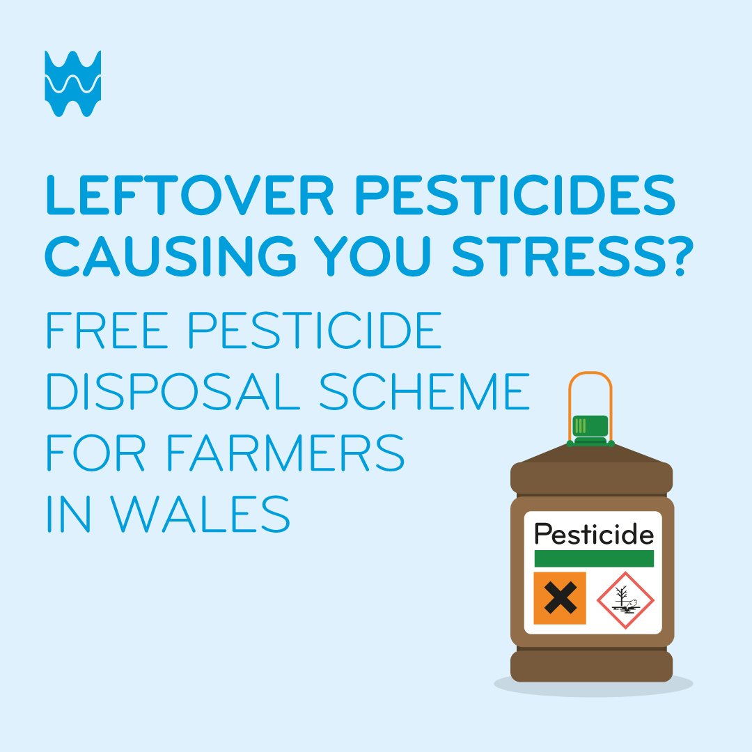 DwrCymru's tweet photo. Are you a farmer or land manager in Wales?

Our free pesticide disposal scheme is now open! Dispose of any unused, unwanted or now unlicensed pesticides safely and for free.