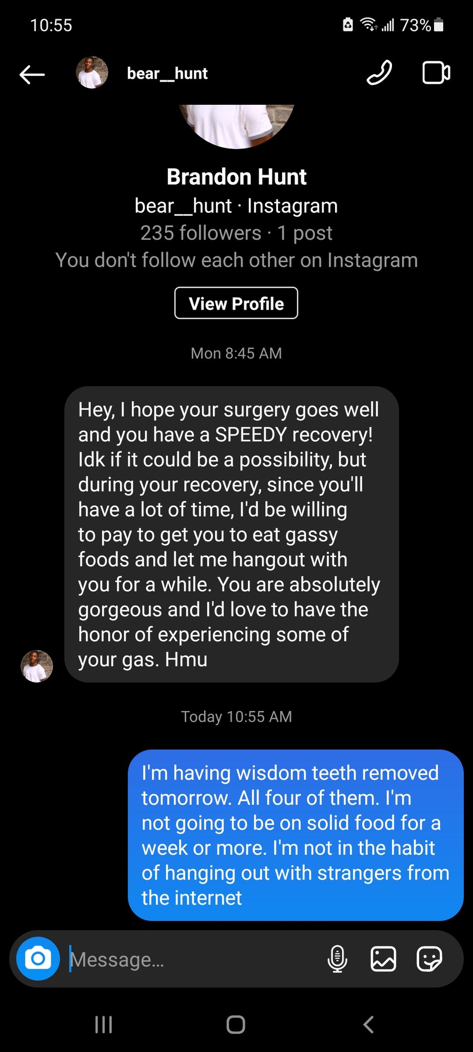 "Since you'll have a lot of time" days who? I'm having my wisdom teeth removed and he thinks this will give me more time?AND I should spend it with him? 🤣😂🤣😂 https://t.co/18hNA7D4rr