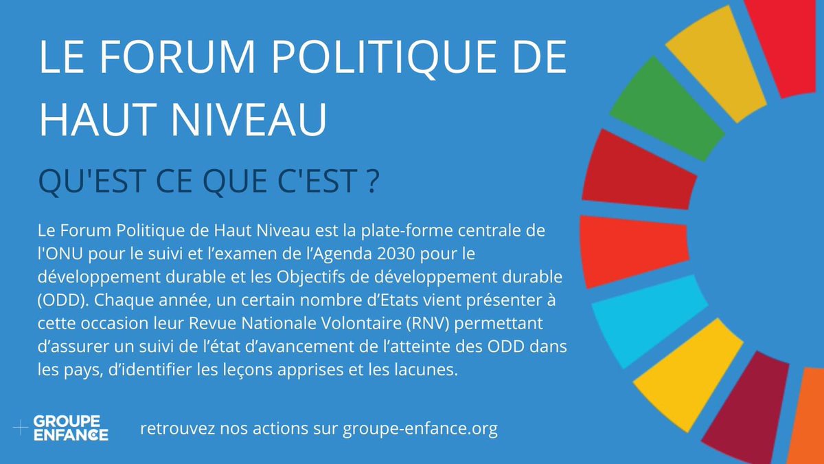 GroupeEnfance's tweet image. Face à l’urgence d’agir pour l’atteinte des 17 Objectifs de Développement Durable définis par les Nations Unies d’ici 2030, et ce dans le contexte de la pandémie Covid-19, le Groupe Enfance appelle à placer les droits de l’enfant au cœur du débat du #HLPF. #GroupeEnfance