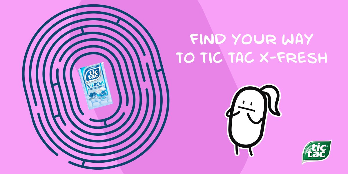 Poor TAC can’t find her way to his Tic Tac pack. Would you help her?​

#tictac #tictacglobal #fresh #mint #fun #tictacheroes #tictacpacks #happiness #labirynth #findyourway