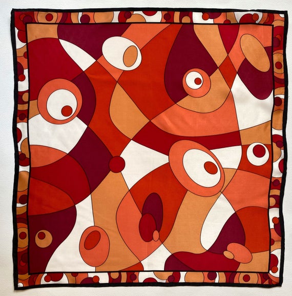 Vintage Designer Opulent MOD Geometric Ted &amp; Orange Art Nouveau Print Silk Neck Scarf- Silk Vintage Gift - Scarf Lovers Gift by VintageScarfBoutique dlvr.it/S2mwMG