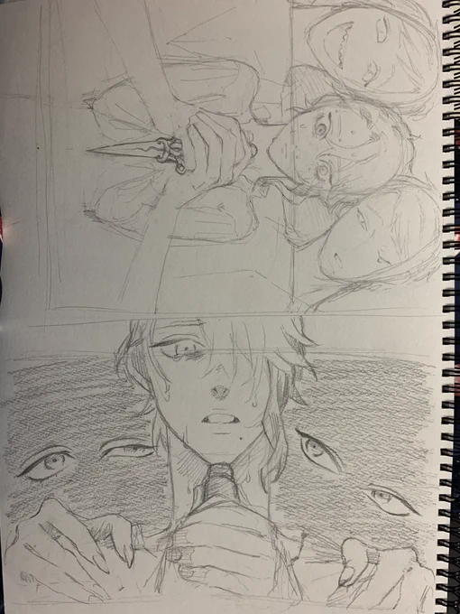 随分前に描いた人魚姫パロディ🐚のラフ出てきた。
早く王子を殺して海に帰っておいでよって唆す双子と愛と絶望の間でグラグラ揺さぶられるアズが描きたかった。 