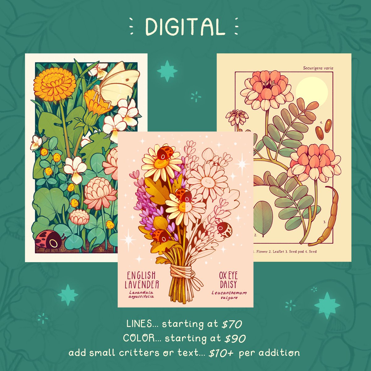 loonpflug's tweet photo. (RT please!💛) im opening up a few slots for botanical commissions to help pay the bills!! freelance and sales have been slow and i really appreciate any support🌿✨ please read all info before contacting me, and check out some more samples in the thread below! https://t.co/S2ObliJqrx