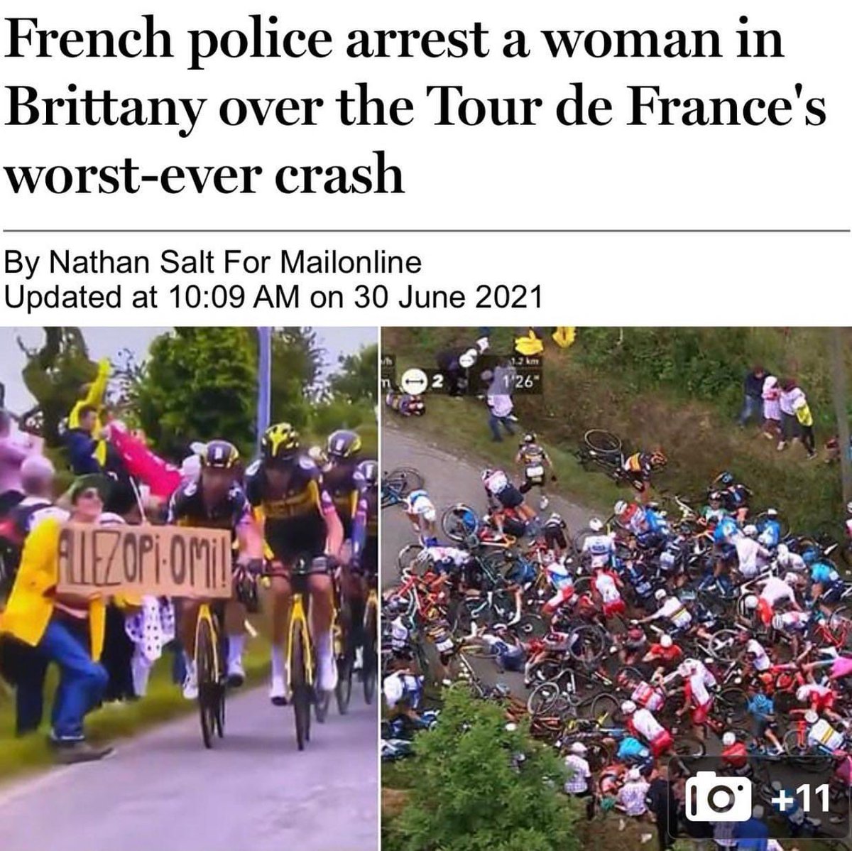 50cent's tweet image. 👀they should jus give her a fine, this was not done with malice. it was just a mistake she wasn’t even looking. 😆They gonna give her 10 years in the FED’s for fu**ing up the bike race. LOL #bransoncognac #lecheminduroi