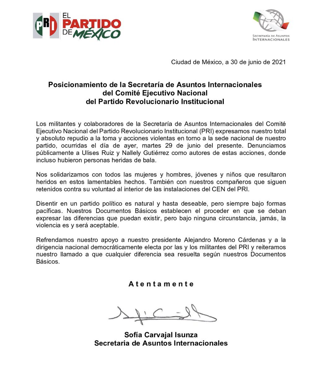 SAI_PRI's tweet photo. #Comunicado Nuestra Secretaría se posiciona frente a los actos violentos que sucedieron el día de ayer en la sede nacional de nuestro partido. https://t.co/bu4wUBQycs