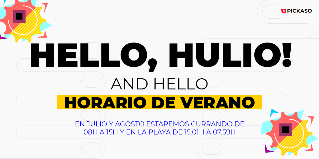 pick_aso's tweet photo. Hola, ¡horario de verano! ☀️ A partir de mañana, empezamos las jornadas intensivas en #PICKASO:
 
👩🏽‍💻 De 8 a 15h, estaremos trabajando #APPtope
🏖 Y por las tardes, ¡disfrutando MUCHO del verano!
 
Feliz verano a todos 😎 https://t.co/pr88Cyvqpu