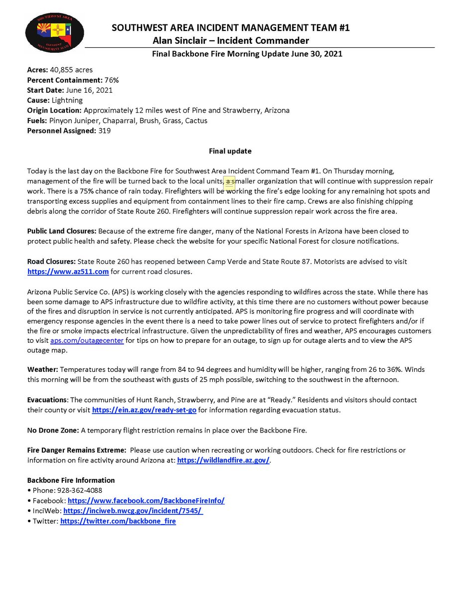 backbone_fire's tweet image. #Backbonefire2021 Morning Fire Update for June 30, 2021
inciweb.nwcg.gov/incident/artic…

This is the final update for the Backbone Fire.  For information in the future please monitor:
facebook.com/CoconinoNF
facebook.com/TontoNationalF…