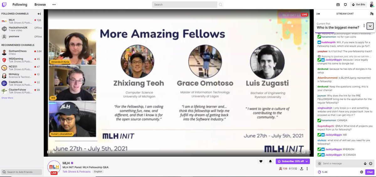 anshupriyastwt's tweet image. watch Q&amp;amp;A at @MLHacks with @kunalstwt @wrussell1999 
  #mlhfellowship #mlhinit