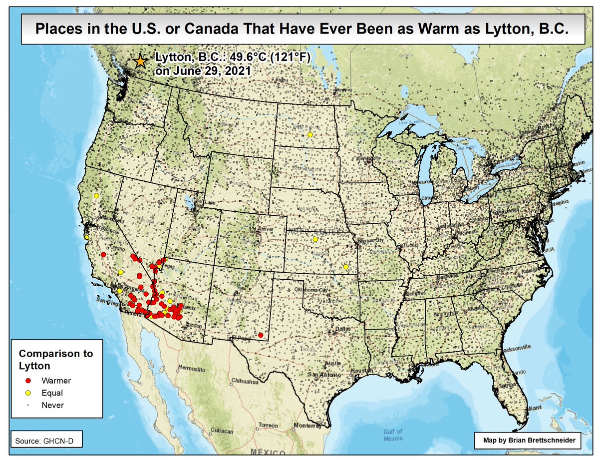 The record-breaking temperatures in Lytton, Canada put into context: