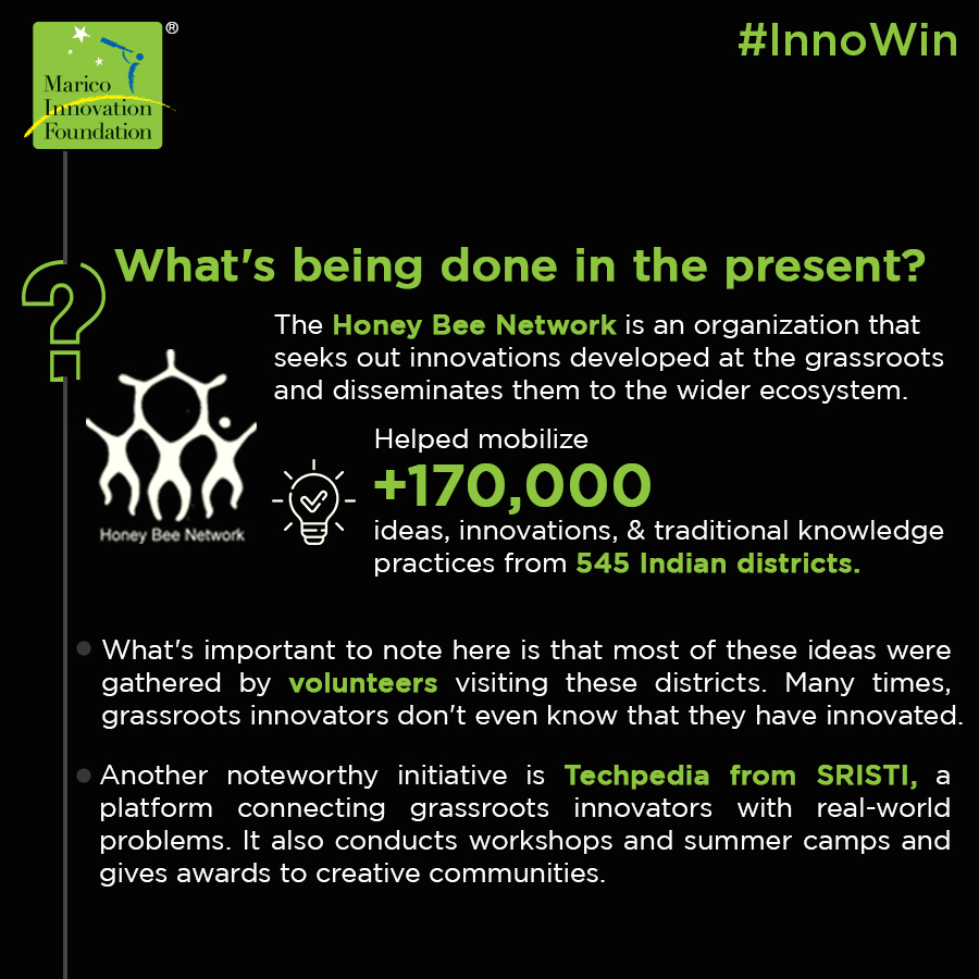 MIF_India's tweet photo. Starting at the bottom of the pyramid is always rewarding. Grassroots innovations are ingenious creations that emerge from the non-dominant networks of organisations in the hinterlands.
In today's #Innowin, we answer three pertinent questions about grassroots innovations. https://t.co/NBsolaoqo1