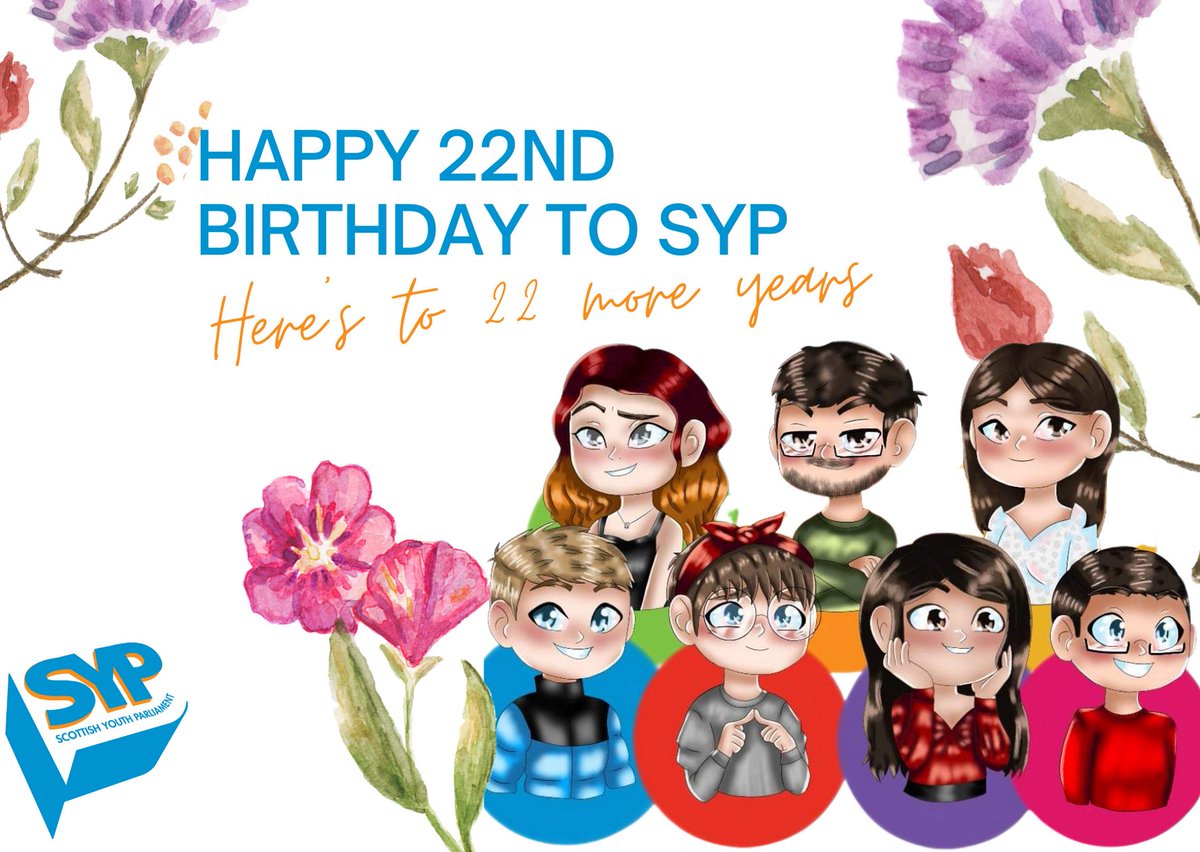 Happy 22nd birthday to <a href="/OfficialSYP/">Scottish Youth Parliament</a>! ✨

22 years of amazing activisim, hundreds of human rights defenders, and lots of change that was done thanks to SYP! 

Leading this amazing organisation is an fantastic experience, and we love it each day!🎉

Here's to 22 more years!