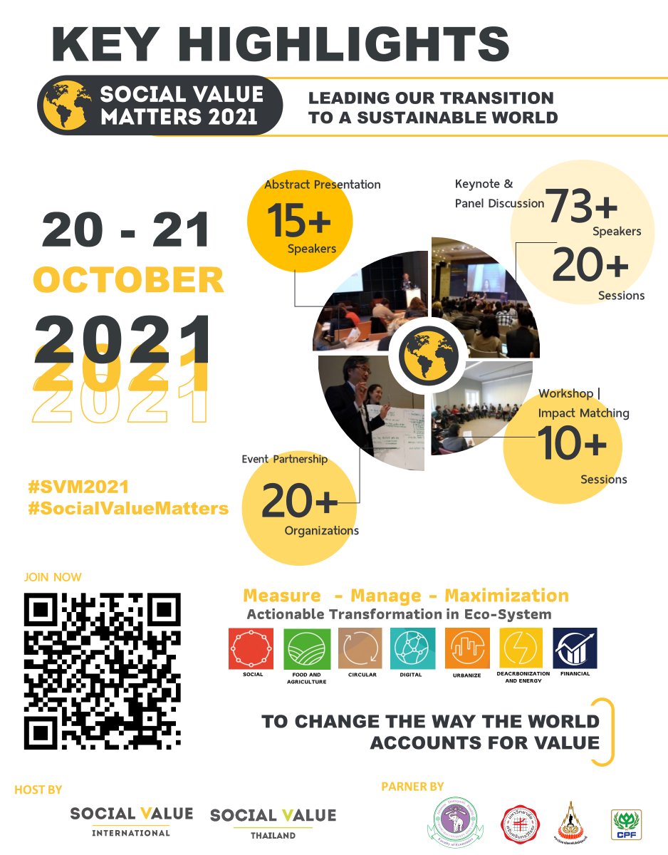 What's Happen in #SVM2021 Together? We can create change, but only if we take action. By attending SVM2021 you will be part of the global movement that is leading this transition.
⚡️ Flash Tickets (Save-25%) until 30th Jun 2021 svm2021.socialvaluethailand.org/en/tickets-2/ 
#SocialValueMatters