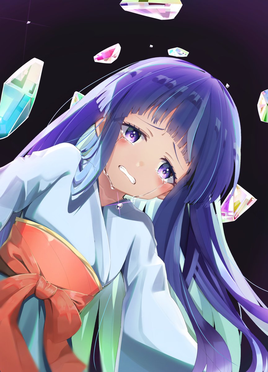 furude rika 1girl tears crying long hair solo japanese clothes purple eyes  illustration images