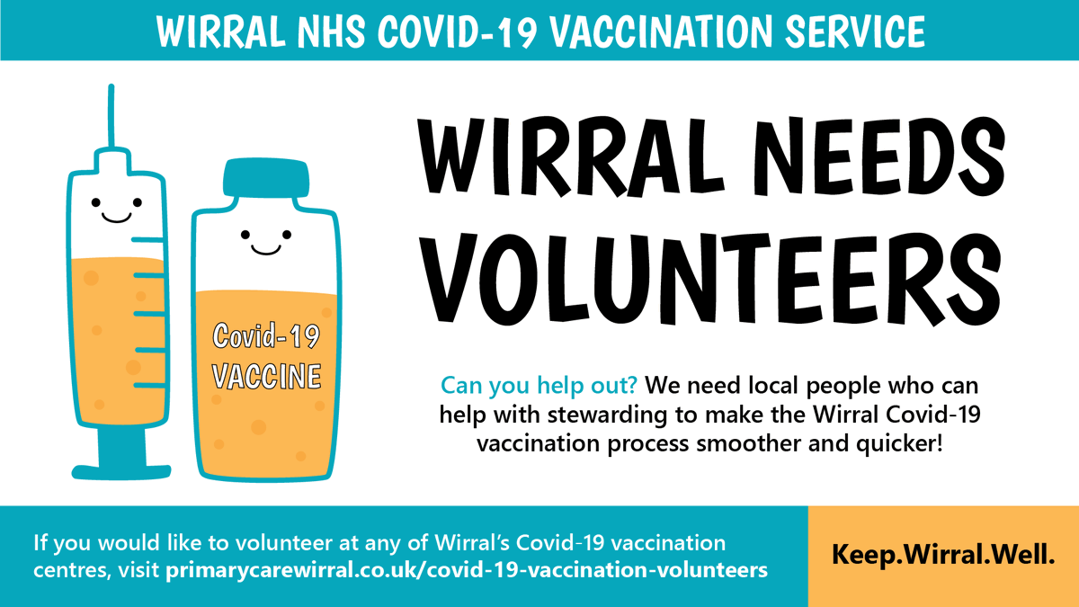 PcwFed's tweet photo. Would you like to volunteer at the most ambitious vaccination programme in the UK? We need people to help with stewarding and signposting at local vaccination sites. 

If you would like to join us, please get in touch 👇
https://t.co/Ro0hw0o85D

 #CovidVaccine #KeepWirralWell https://t.co/PWazqfCmLK