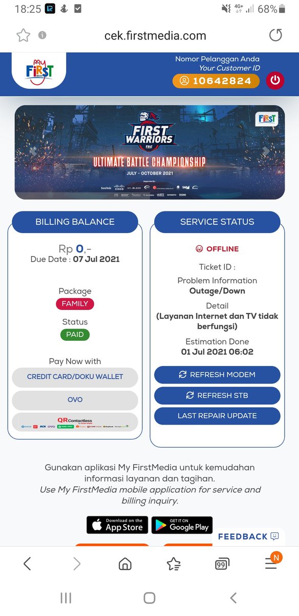 parmansuparman's tweet photo. @FirstMediaCares tlg cek knp offline min? https://t.co/2q5QPiFPNs