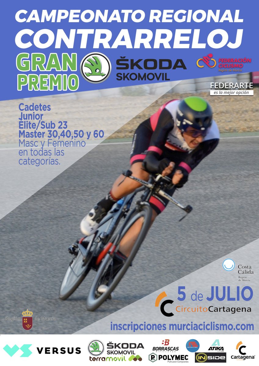 El Circuito de Velocidad de Cartagena acoge el próximo Lunes 5 de Julio el Campeonato Regional CRI Gran Premio Skomovil. 

⁣⁣📝Las inscripciones siguen abiertas por categoría en la Web de la Federación murciaciclismo.com

#MurciaCiclismo #CiclismoMurciano