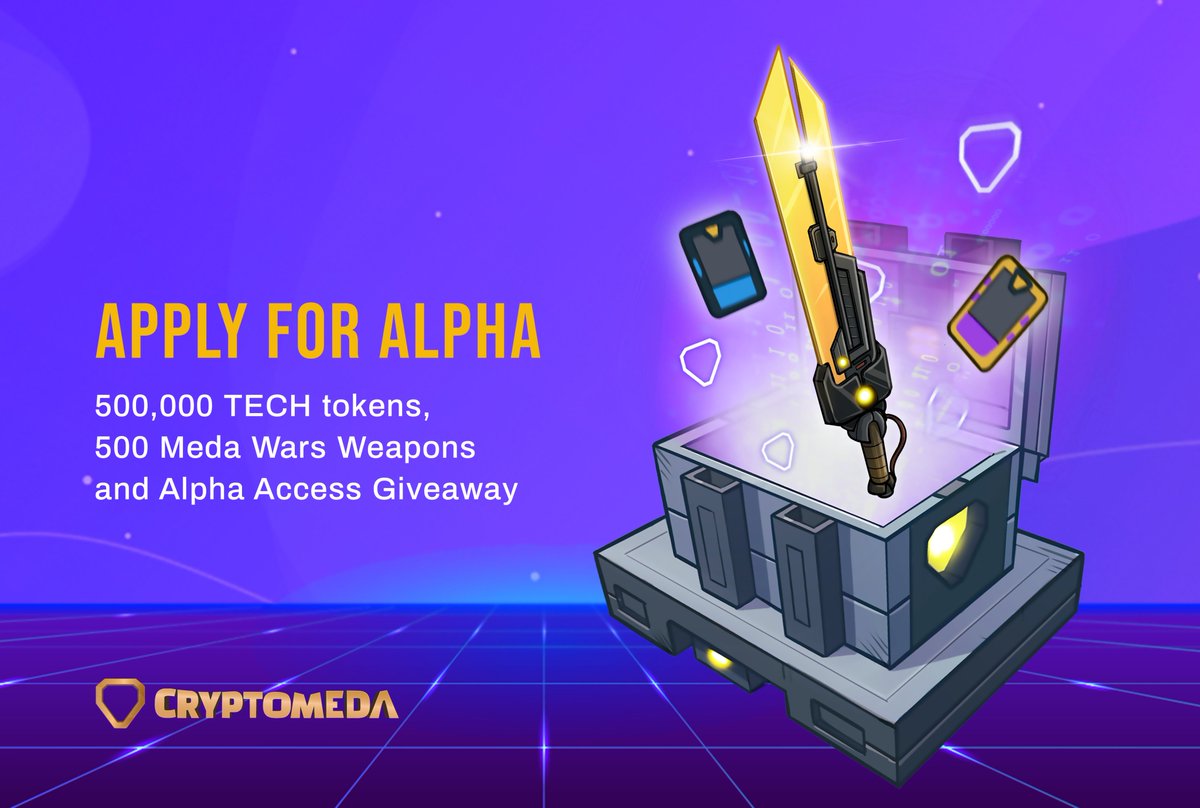 🔥Cryptomeda Launches Meda Wars Alpha Access✨ 🏆Giveaway Prizes🏆 ⚔️500 In-Game #NFTs Weapons ✳️500,000 $TECH tokens 🎮Be the FIRST to play 👇Join now to Win👇 cryptomeda.tech/alpha $TECH #NFTCommunity #nftcollector #CryptoNews #ADA #gamer #BTC #BSC #giveaway