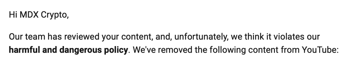MDXreal's tweet photo. My whole entire Youtube channel has been completely terminated. 

Can't even get access myself.

'harmful and dangerous' content they are saying. 

Please share this information and appeal, then i'll have a better chance of getting it back. https://t.co/XMsWoUzd0W