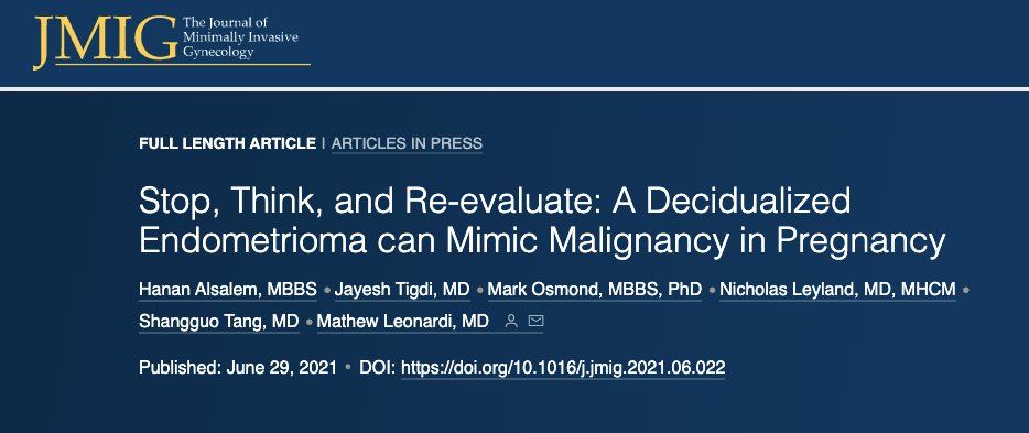 MathewLeonardi's tweet photo. Hey y'all #gyninfluencers
Have you heard about a decidualized #endometrioma?
To educate OBGYNs in North America (& abroad), @McMasterOBGYN just published on this unique entity in @AAGLJMIG - from diagnosis (using ultrasound - surprise surprise!) to mgmt!
https://t.co/e0d4RXS91F https://t.co/2s6TPMPtpt