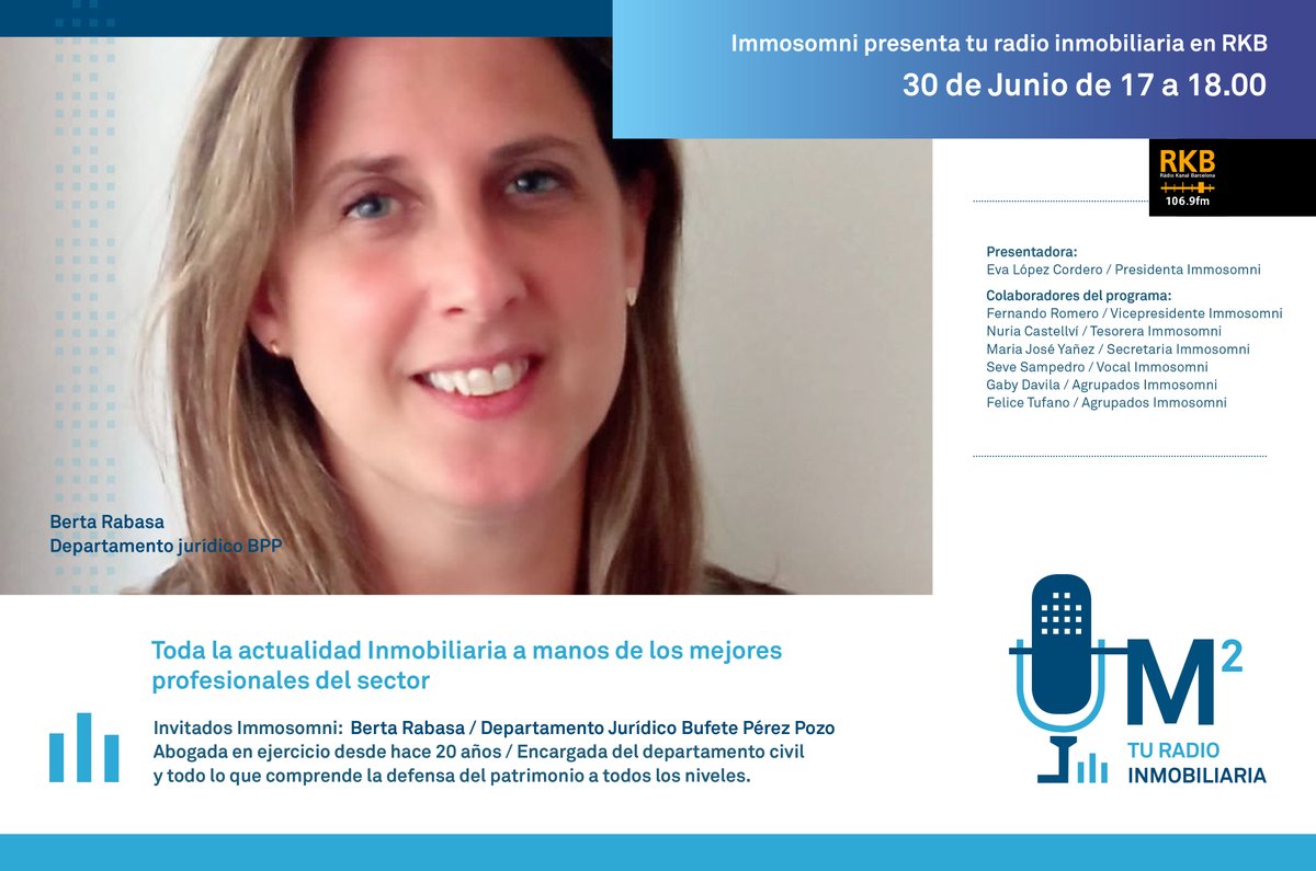 📢Llega el #miercoles de la mano del programa de nuestros compareños de <a href="/Immosomni_/">Immosomni</a>  !! 
⚡️Hoy irá como invitada especial Berta Rabasa, abogada de nuestro despacho <a href="/BufetePerezPozo/">𝗕𝘂𝗳𝗲𝘁𝗲 𝗣𝗲́𝗿𝗲𝘇-𝗣𝗼𝘇𝗼</a>  
¡No te lo pierdas!  🎙 Sintoniza con nosotros en 106.9 fm a las 17.00h