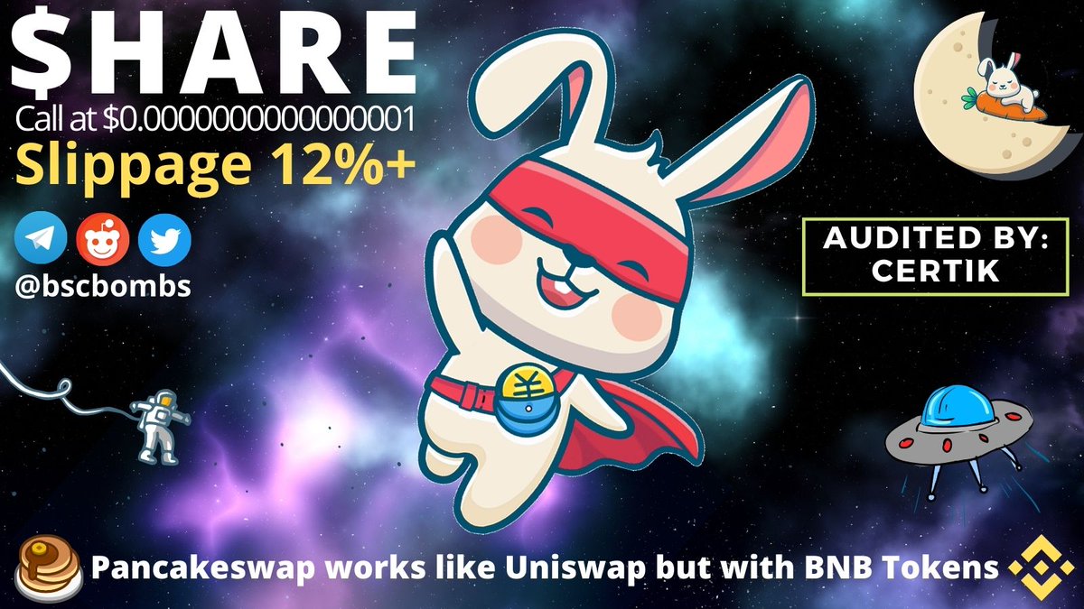 allchainbombs's tweet photo. Today's call is $HARE a community-focused, decentralized cryptocurrency with instant rewards for holders. Already over 50K Holders. If you missed on $SHIB + $PIG don't miss this. Listed @coingecko @binance @Hare_token #Bsc #shibainu   #BinanceSmartChain #Bscbombs #Hodl #Defi https://t.co/SsWVez6uxo