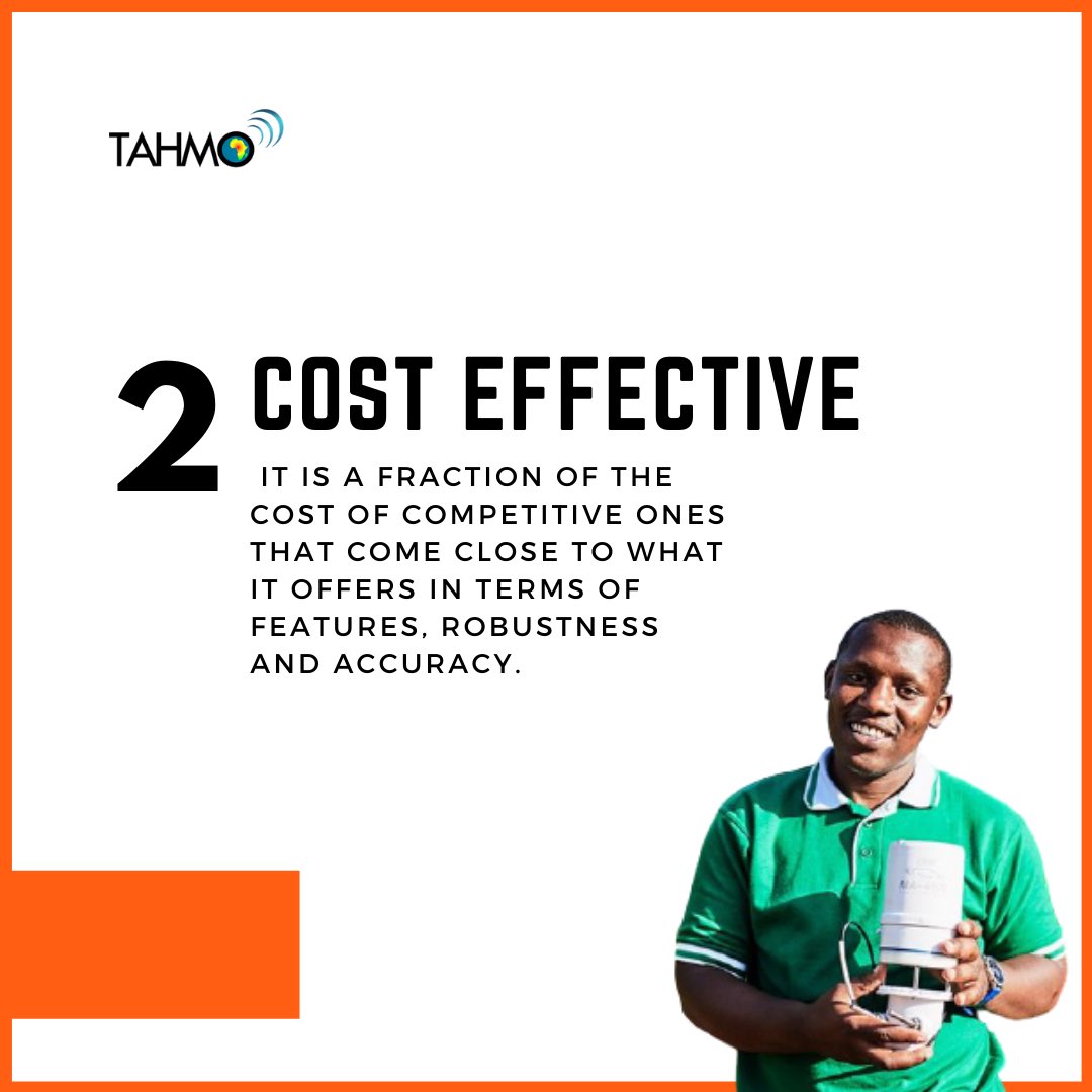 TAHMO_World's tweet photo. 4 REASONS WHY YOU SHOULD CHOOSE THE TAHMO WEATHER STATION 

1: No Moving Parts
2: Cost Effective 
3: Secure Solar Panels 
4: Durability 

Interested in Acquiring a TAHMO station today. Visit our website https://t.co/CbuIoAyMlJ to get started. https://t.co/wB7ovmsTDL
