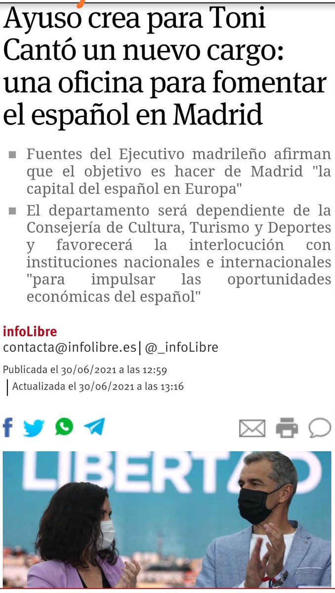 Paco_SerranoA's tweet photo. Esto es de traca... Sueldazo público por "defender el español" en Madrid para Toni Cantó mientras siguen obligando a los alumnos a "malaprender" Historia, Sociales, Ciencias y Artes en inglés. Se ríen de nosotros mientras llenan sus bolsillos... https://t.co/6tmGmmuSH9