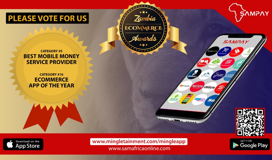 sampayofficial's tweet photo. Sampay has been shortlisted in the Zambian Ecommerce Awards 2021! We are so proud to be in the top 3 finalists for Best Mobile Money Service Provider and Ecommerce App of the Year. 
Please support your Proudly Zambian Sampay by casting your vote on - https://t.co/WjmmH1QUlZ https://t.co/YuG1A2Hdh6