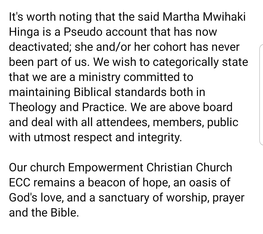 Rev Lucy Natasha's tweet - "*IMPORTANT STATEMENT* As a ...