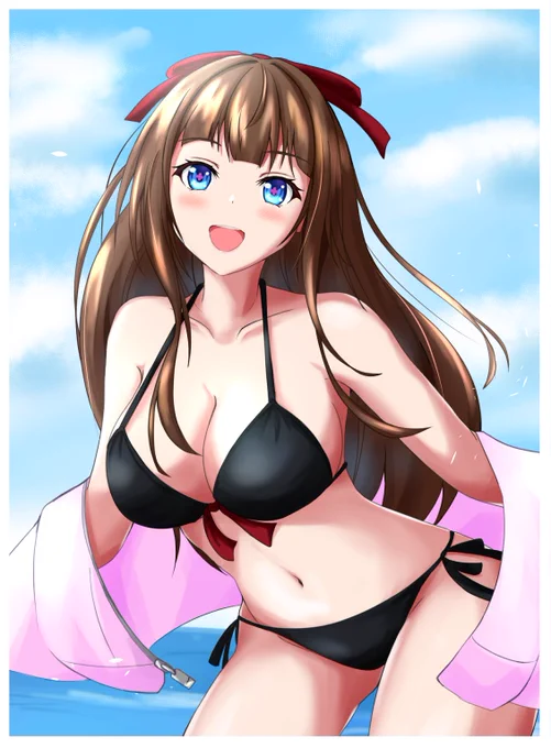 海辺のかわいい秘蔵写真( ˘ω˘)きゅーと
海でもかわいいちえりちゃん!
 #ちぇり絵 

水着練習絵だからセーフ(/・ω・)/ 