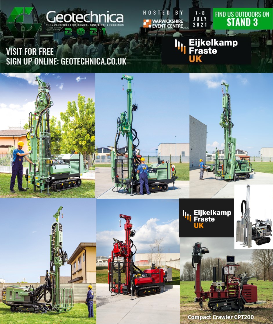 UPDATE!! - What will you see on our stand at Geotechnica next week?
Fraste Mito 8, ML, PL and SL, Eijkelkamp SRS PL, Compact CPT Crawler CPT200, Window Sampling Rig DS4 and Eijkelkamp Soil and Water Range.
Please come and say hello, meet the team and take a look.