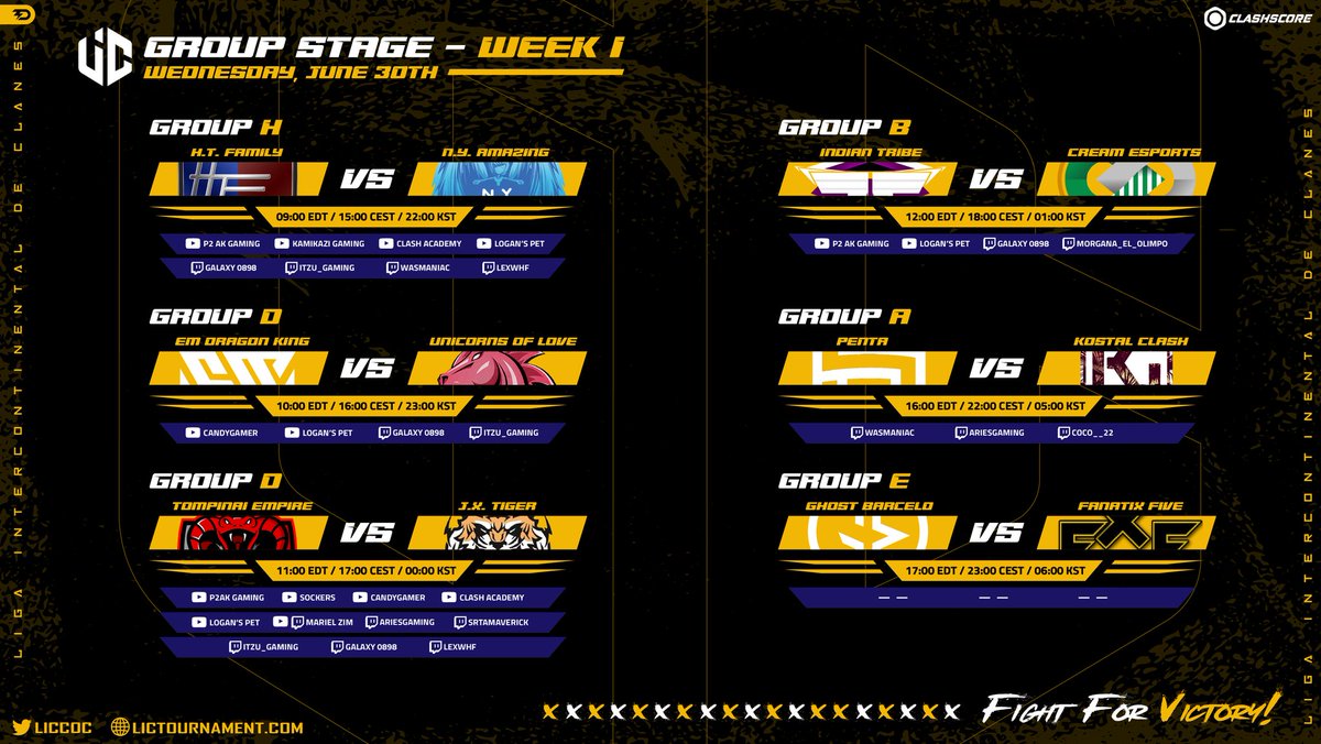 LIC Matches die heute gestreamt werden. ✅
Wir sind auch dabei! (FxF)
These are the LIC Matches that will be streamed today. ✅
We are a part of them. (FxF)
<a href="/LICCOC/">LIC</a>