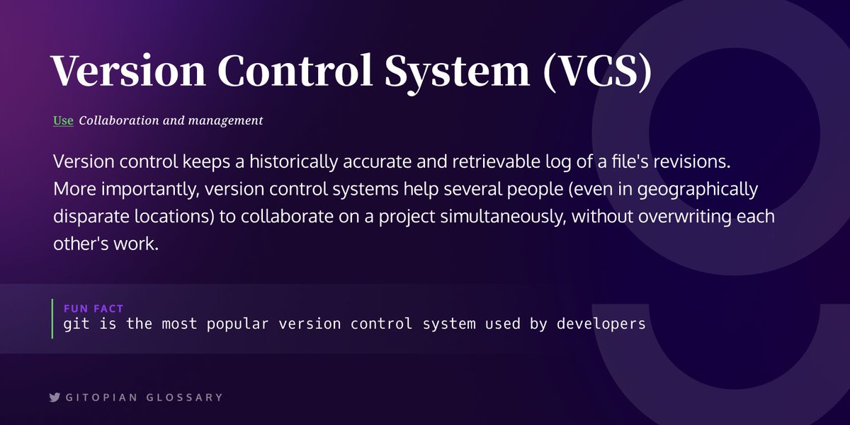 gitopiaDAO's tweet image. Gitopian Glossary #1

🕎 Version Control System(VCS)🌴

#WordOfTheDay #gitopia #GitopianGlossary