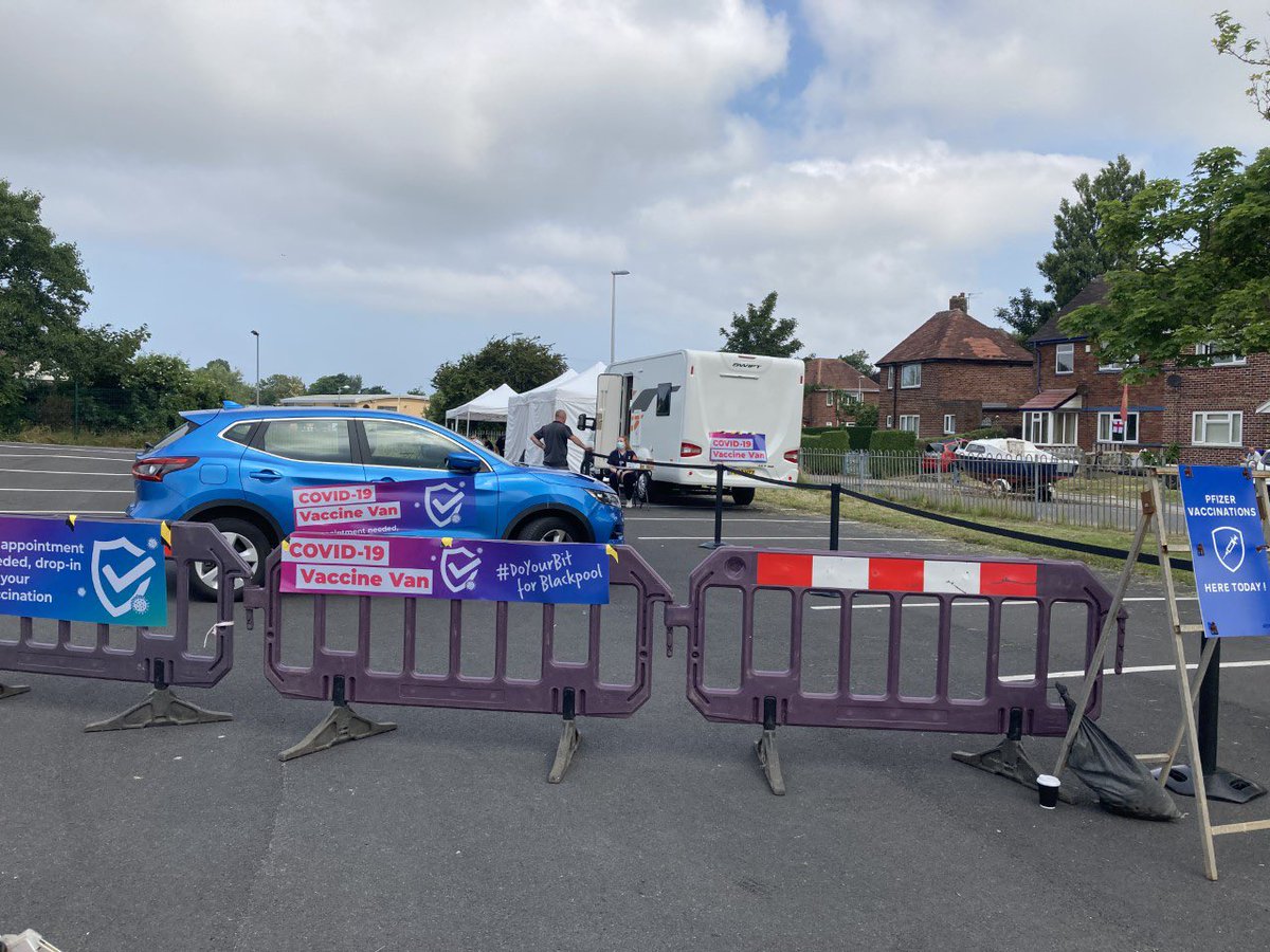 BpoolCouncil's tweet photo. 💉 GET YOUR VACCINATION TODAY at the vaccine van (☕️ and a free brew!) 🚐 Today’s stop is @thegrange Blackpool, off Dinmore / Bathurst Ave, Grange Park. The team are around until 4pm, just pop in anytime. 

➡️Open to anyone aged 18+
➡️Pfizer &amp; AstraZeneca vaccines on board
1/2 https://t.co/1wnbTZ04OA