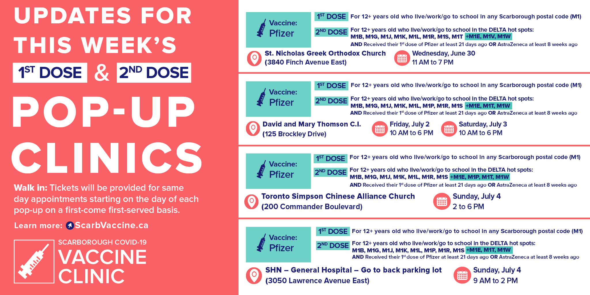 Scarborough Health Network Shn Icymi New Postal Codes Added To Some Of Our 1st 2nd Dose Pop Ups This Week In Scarbto Learn More Below Or Visit T Co Lviaxx0irb T Co Ilzwk8orlq