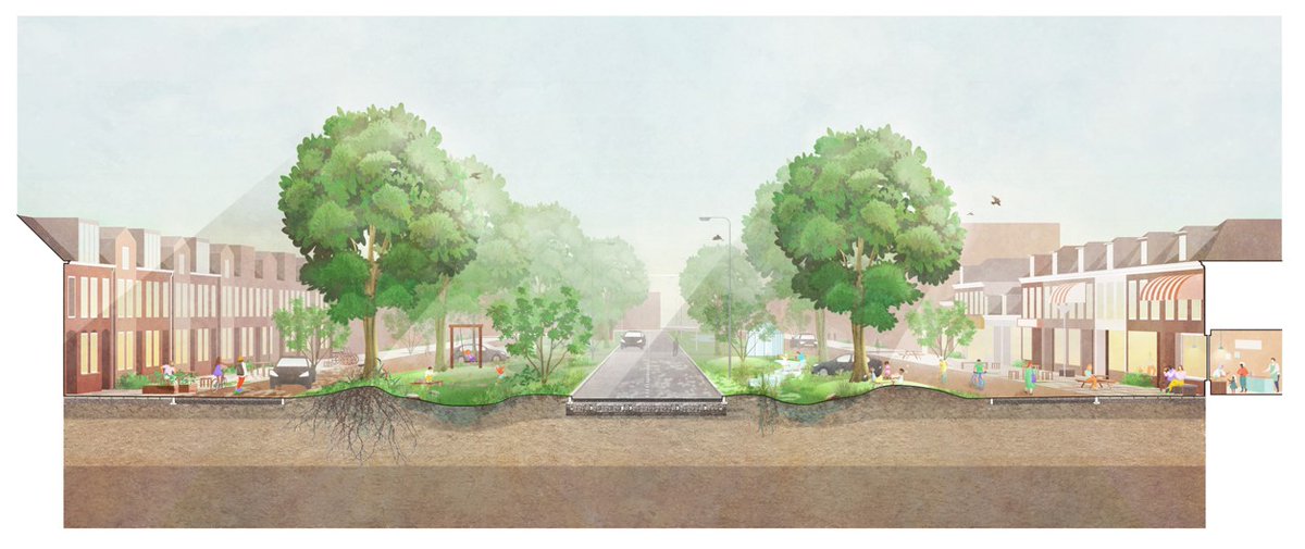 Meer ruimte voor groen, sporten, spelen &amp; ontmoeten. Dat is het beeld in de voorlopige versie van de Leidraad Openbare Ruimte. Ma. 5/7 20.30u gaan de wethouders hierover in gesprek. Bekijk de Leidraad en volg de livestream: bit.ly/3hjCvQj. Beeld: Griffeweg en Bedumerweg.