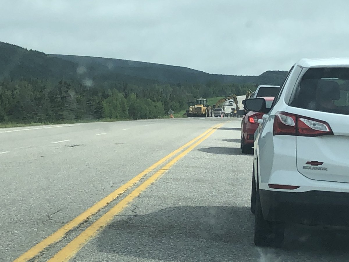 Construction delays both East and West bound in the Codroy Valley #nltraffic
