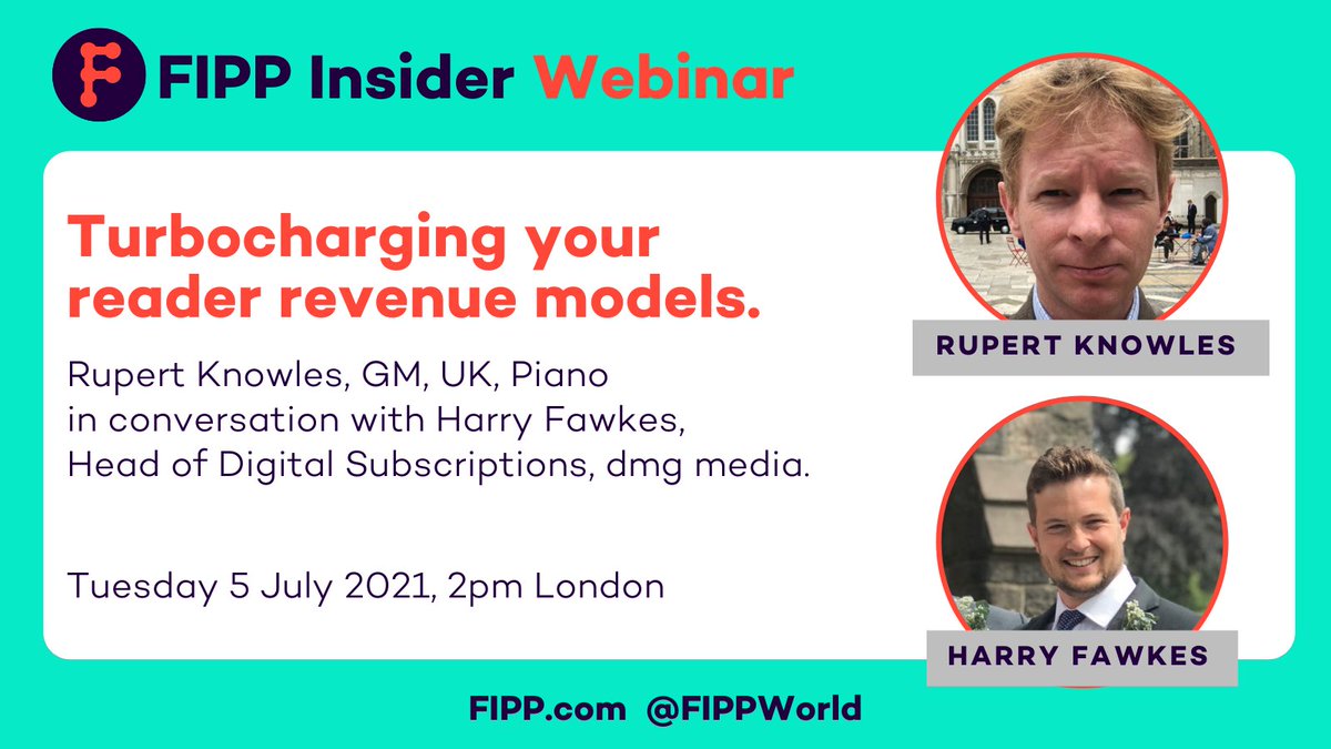 Join me 05/07 as we talk to Rupert Knowles of <a href="/piano_io/">Piano</a>  and Harry Fawkes of <a href="/DMGTplc/">DMGT</a> about the success of #readerrevenue #digitalsubscriptions #paywall at <a href="/DailyMailUK/">Mail+</a> &amp; more - register FREE here : 

bit.ly/3jtUbew

#publishing #media #freewebinar #newspapers #DailyMail
