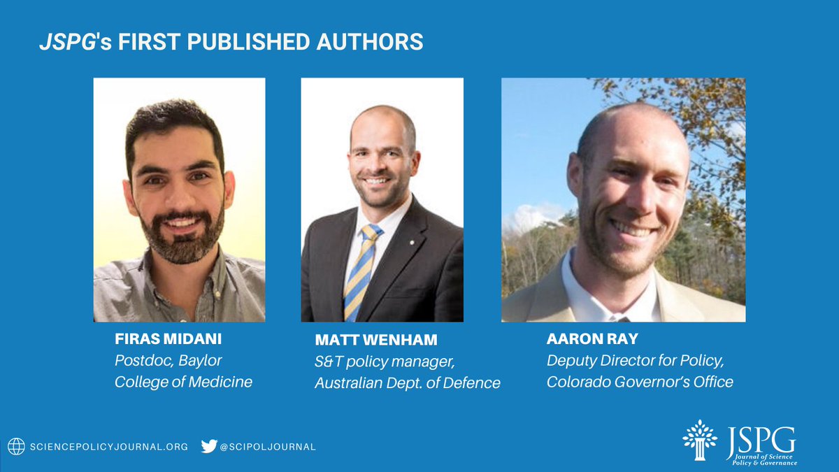 In 2011, <a href="/SciPolJournal/">Journal of Science Policy & Governance (JSPG)</a> published its 1st volume to highlight voices often undervalued in #SciPol

To celebrate, <a href="/AdrianaBankston/">Adriana Bankston</a> interviewed <a href="/FirasMidani/">•</a>, <a href="/DrMattWenham/">Matt Wenham</a>, &amp; Aaron Ray—3 authors from that issue. Let's see what they're up to today!

bit.ly/3yayaW7