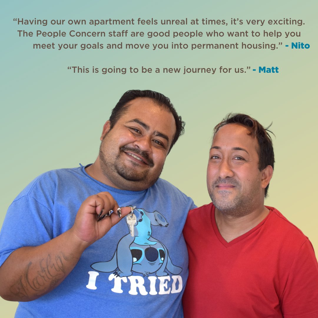ThePplConcern's tweet image. Celebrate Matthew and Juanito's success with us as they move into permanent housing! Their journey with The Ppl Co has truly been amazing. From outreach to interim housing to Project Roomkey to permanent housing, their success encapsulates. bit.ly/3mk0XTK