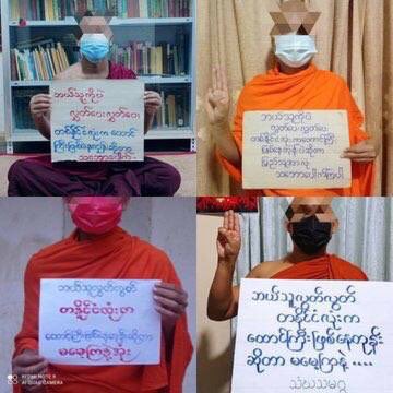 NadiZ2001's tweet photo. Night strike against military dictatorship by monks from Mandalay Sangha Union . #DreadfulCovidAmidMilitaryCoup #WhatsHappeningInMyanmar #June30Coup https://t.co/eoo7hKX8Ea