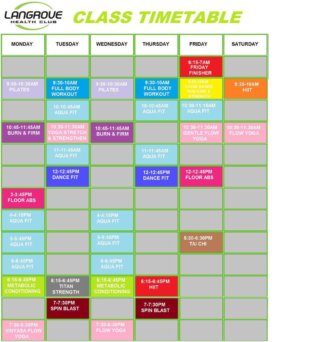 LangroveHC's tweet photo. We have a wide range of classes to suit all fitness needs and ability levels. Our fantastic team of instructors will help keep you motivated and on track. All classes included in our membership. Come and visit us today 😀 #Yoga #HIIT #Spin #pilates #aqua #taichi #abs #metcon https://t.co/7Nno746hch