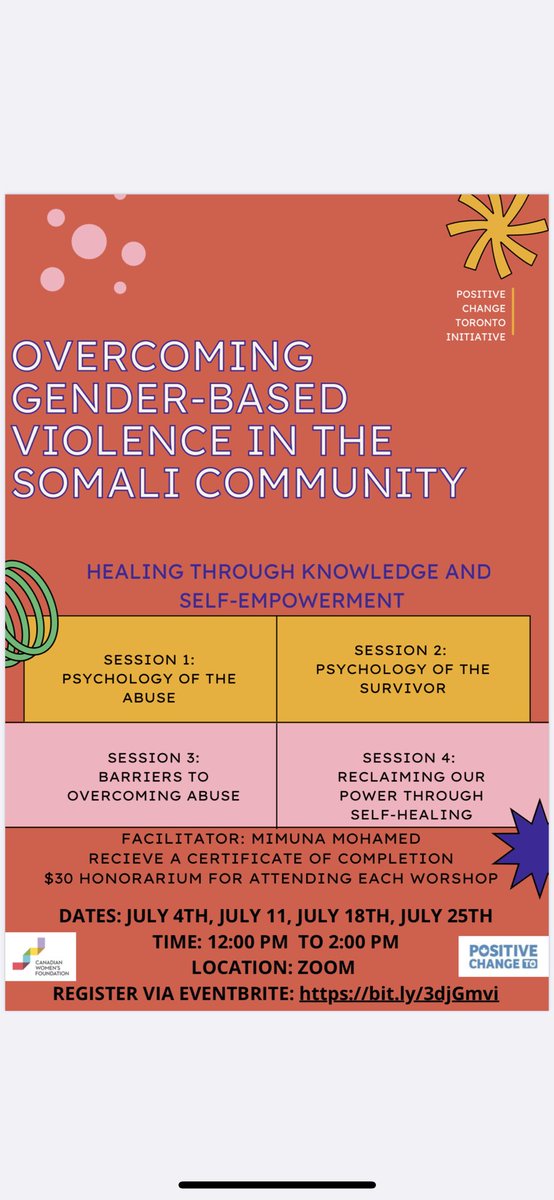 psitivechangeTO's tweet photo. Join us for a discussion about gender-based violence. Starting July 4th at 12 PM. Sign up using this eventbrite link https://t.co/2uAyAgx7pa https://t.co/RO9KfezykH