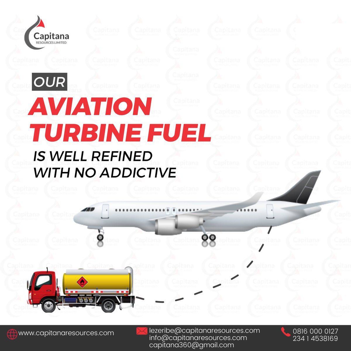 Capitana_Res's tweet photo. Our aviation turbine fuel is well refined with no addictive.
———————————————-
Reach out to us today and join the league of satisfied clients via 
📧 https://t.co/0g5OZc2Qlw, info@capitanaresources.com

Call ☎️: +234 1 4538169, +2348160000127.

#dpksupplies #renewableenergy https://t.co/HAvPuwLPfZ
