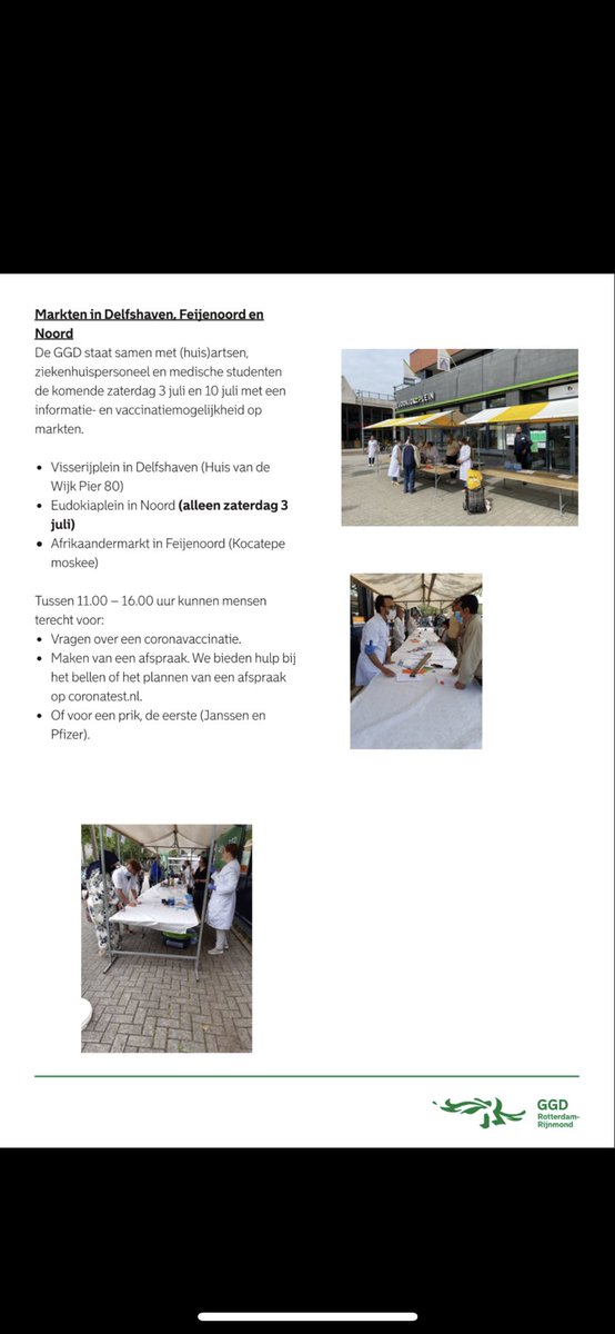 Prikken en informeren op 3 markten. Nog 2 weken lang. Oa Pier 80 #delfshaven <a href="/GGD_RR/">GGD Rotterdam-Rijnmond</a>